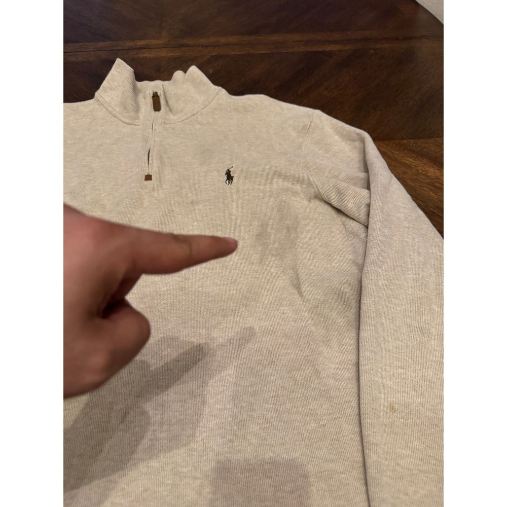 Polo Ralph Lauren Mens XL Quarter Zip Pullover Sweater Beige Heather Pony Logo - Picture 5 of 9